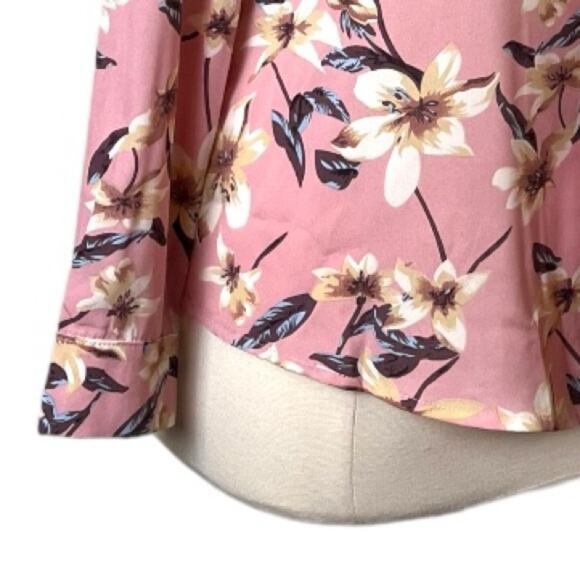 Shein Curve Blouse Tie Neck Long Sleeves Pink Multi Floral Top Women’s Size 0X - Picture 10 of 13